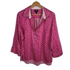 Westbound Woman Wrinkle Free Button Down Shirt Sz 1X Pink 3/4 Sleeve Casual‎